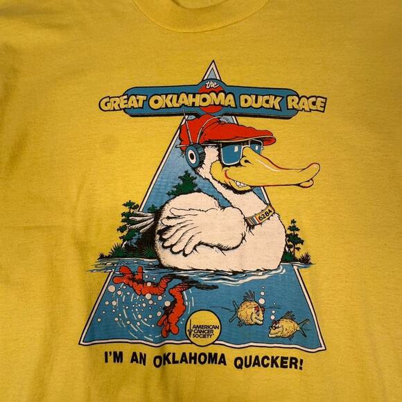 Vintage 80’s Screen Stars Great Oklahoma Duck Race Yellow Duck Graphic Tshirt XL - Picture 4 of 7